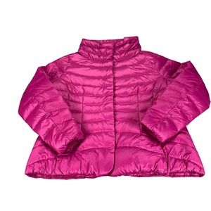 Eddie Bauer Womens T2XL Magenta Pink Goose Down Puffer Jacket Funnel Neck Snap